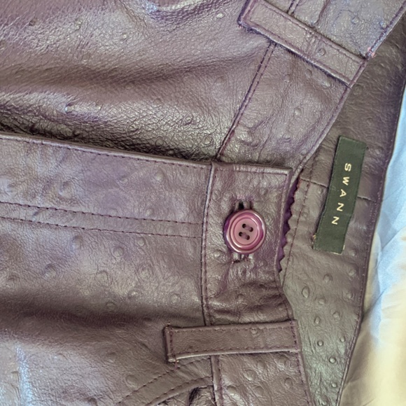 Soft ostrich embossed (dimpled) plum leather jeans by Swann. Medium - Picture 4 of 8